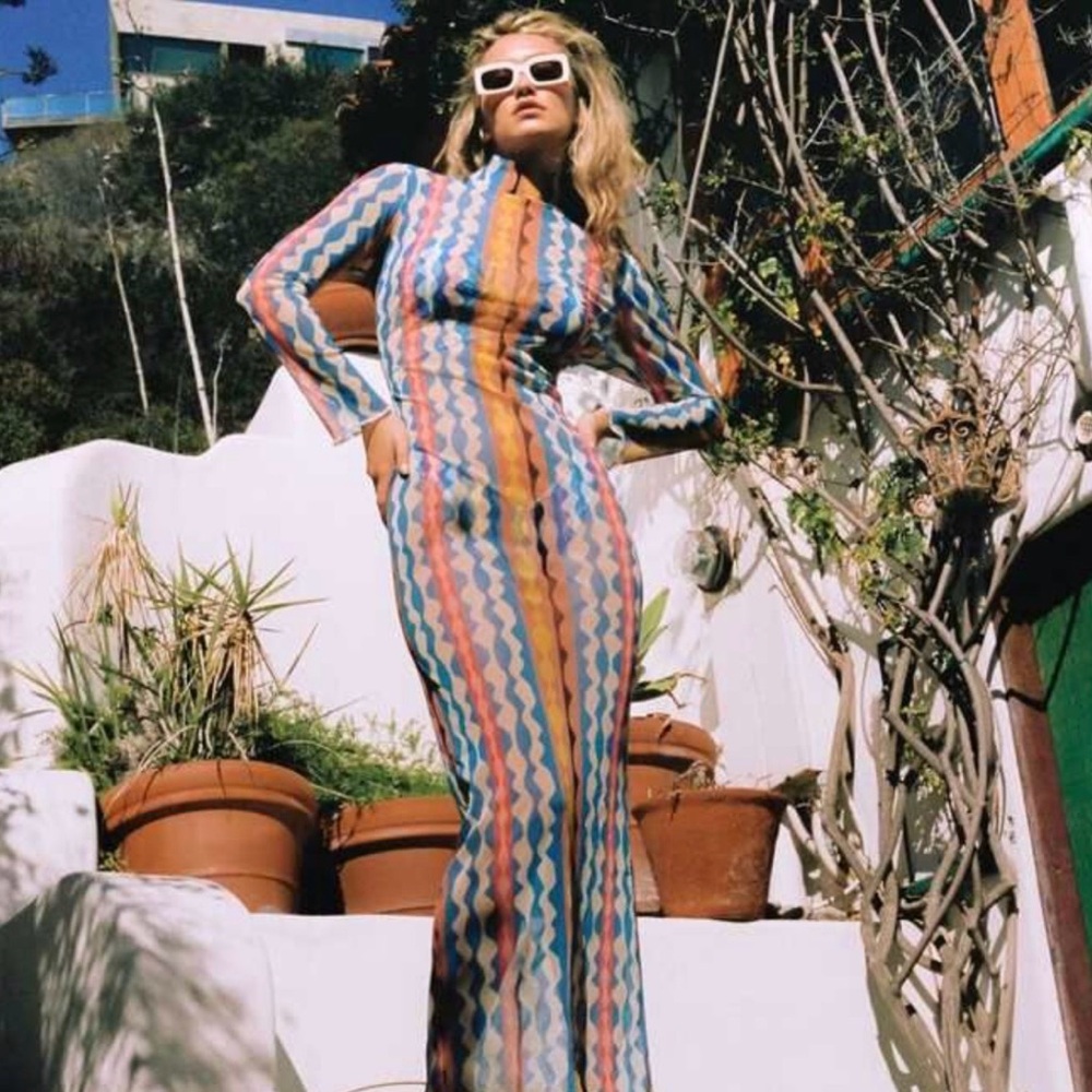 NWT Montce Swim Multicolor Sheer Coverup Maxi Dress Sz M